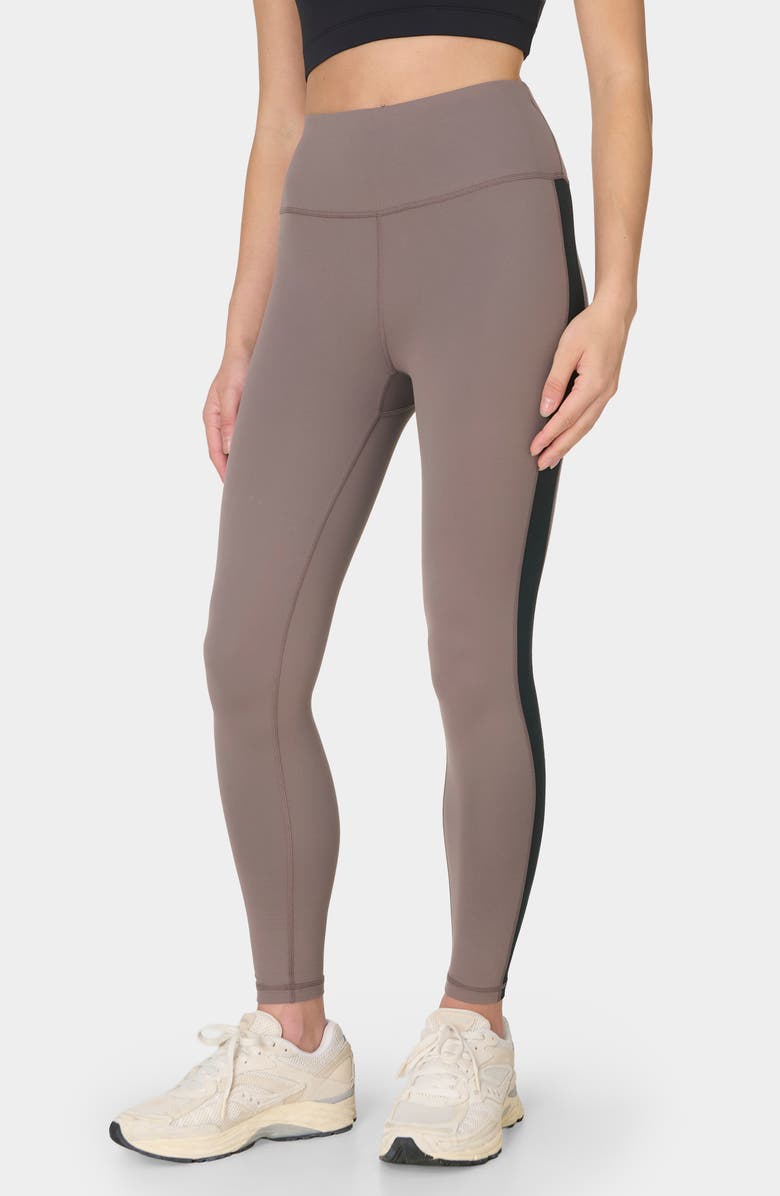 Sweaty Betty All Day 7/8 Side Stripe Leggings, Main, color, Taupe Brown
