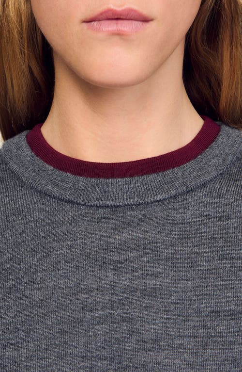 Sandro Two Tone Cropped Short Sleeve Sweater In Gray