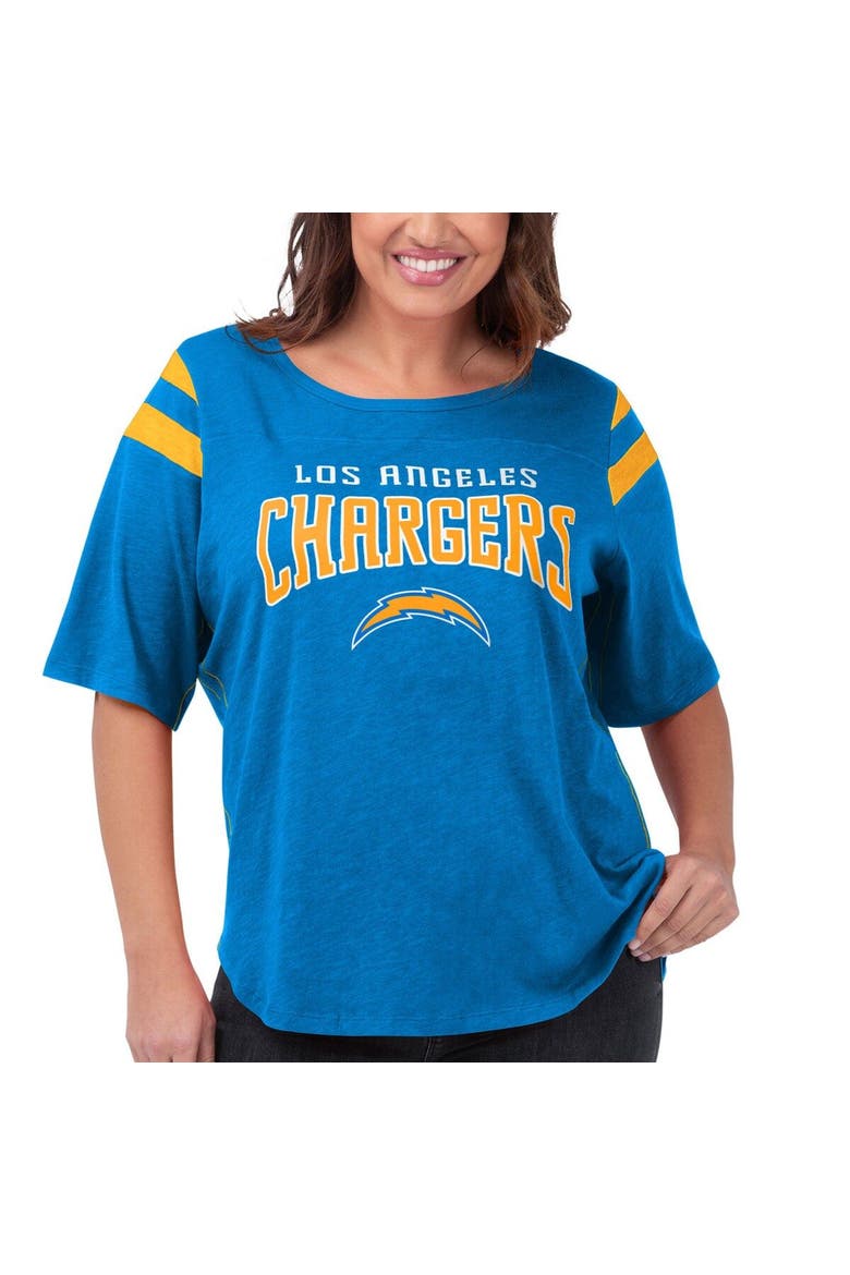 Women's G-III 4Her by Carl Banks Light Blue Los Angeles Chargers Plus Size Linebacker T-Shirt, Main, color, Light Blue
