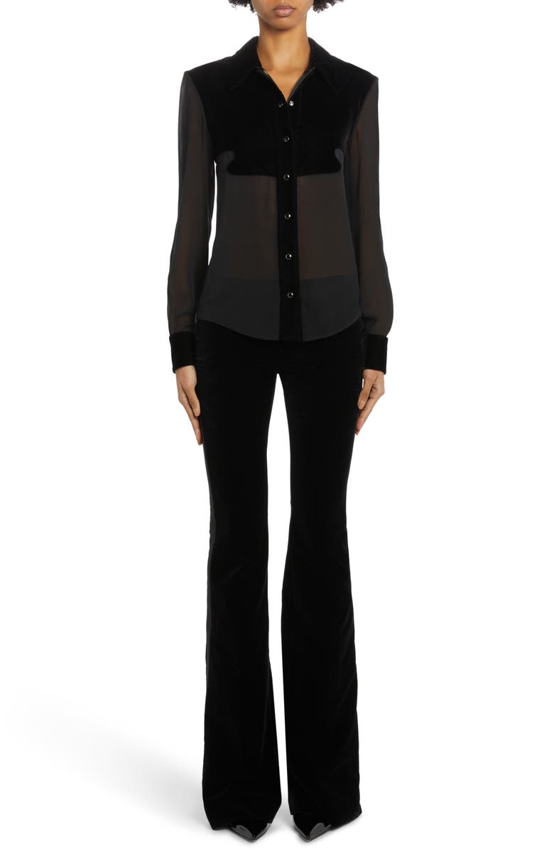 TOM FORD Velour & Silk Stretch Georgette Shirt, Alternate, color, 
