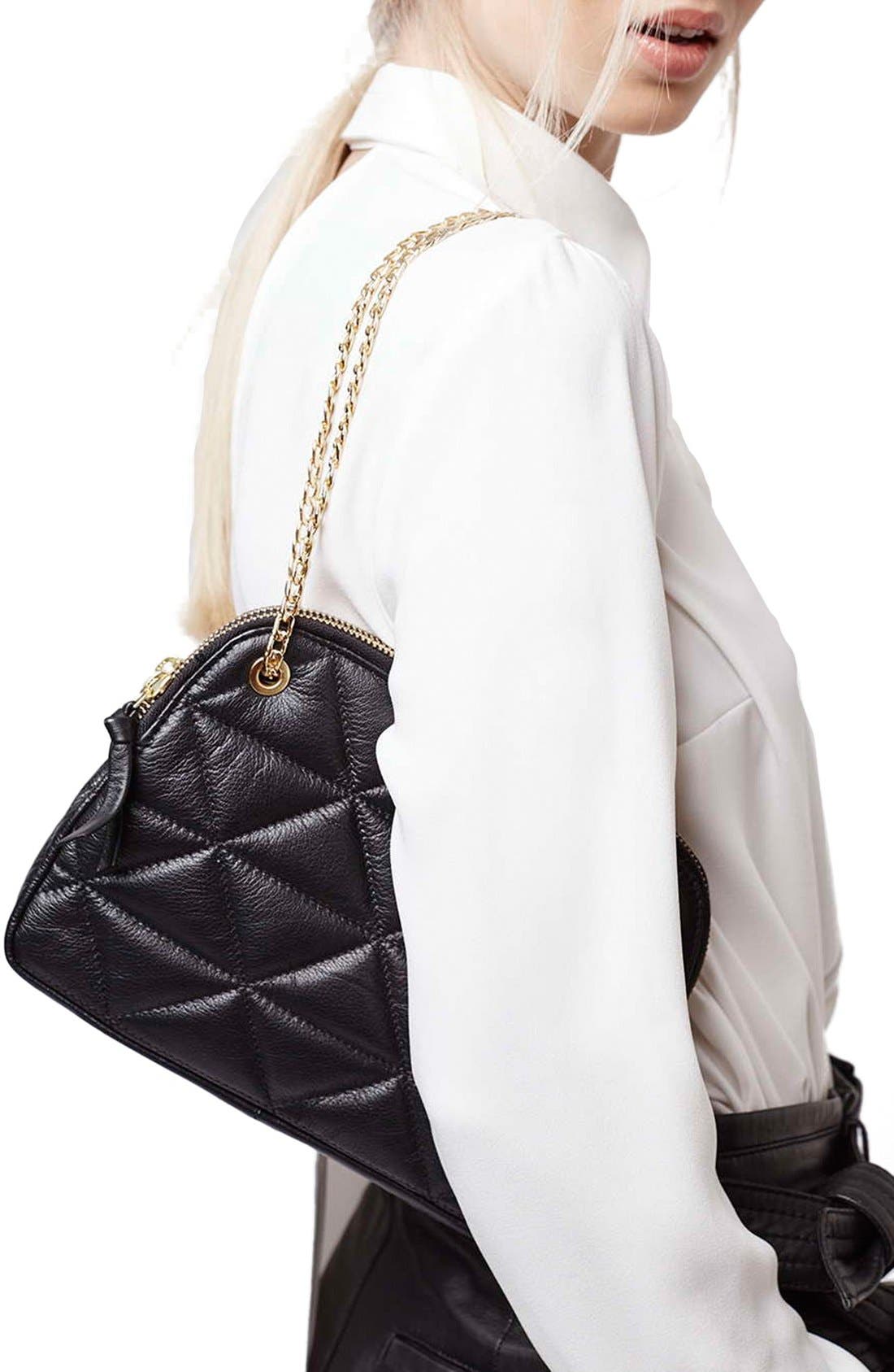 Topshop Quilted Leather Shoulder Bag, Alternate, color, 