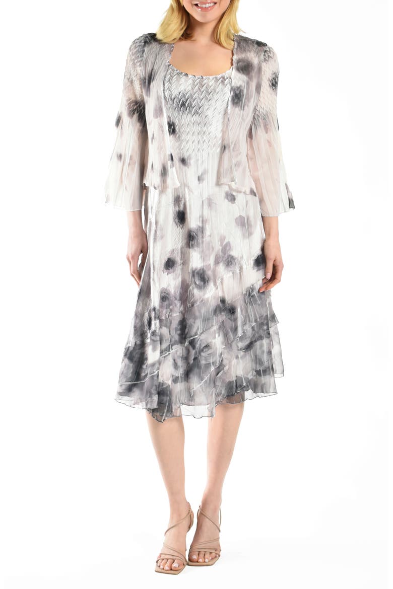 Charmeuse & Chiffon Dress with Jacket, Main, color, SHADOW FLORAL