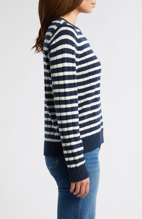 Shop Caslonr Caslon(r) Stripe Crewneck Rib Sweater In Navy Blazer- Ivory Stripe