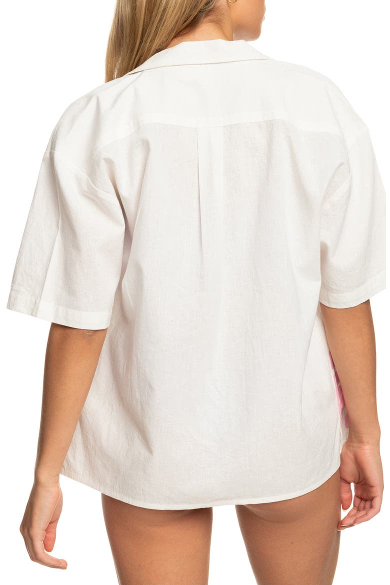 x Kate Bosworth Floral Cotton & Linen Camp Shirt, Alternate, color, SNOW WHITE