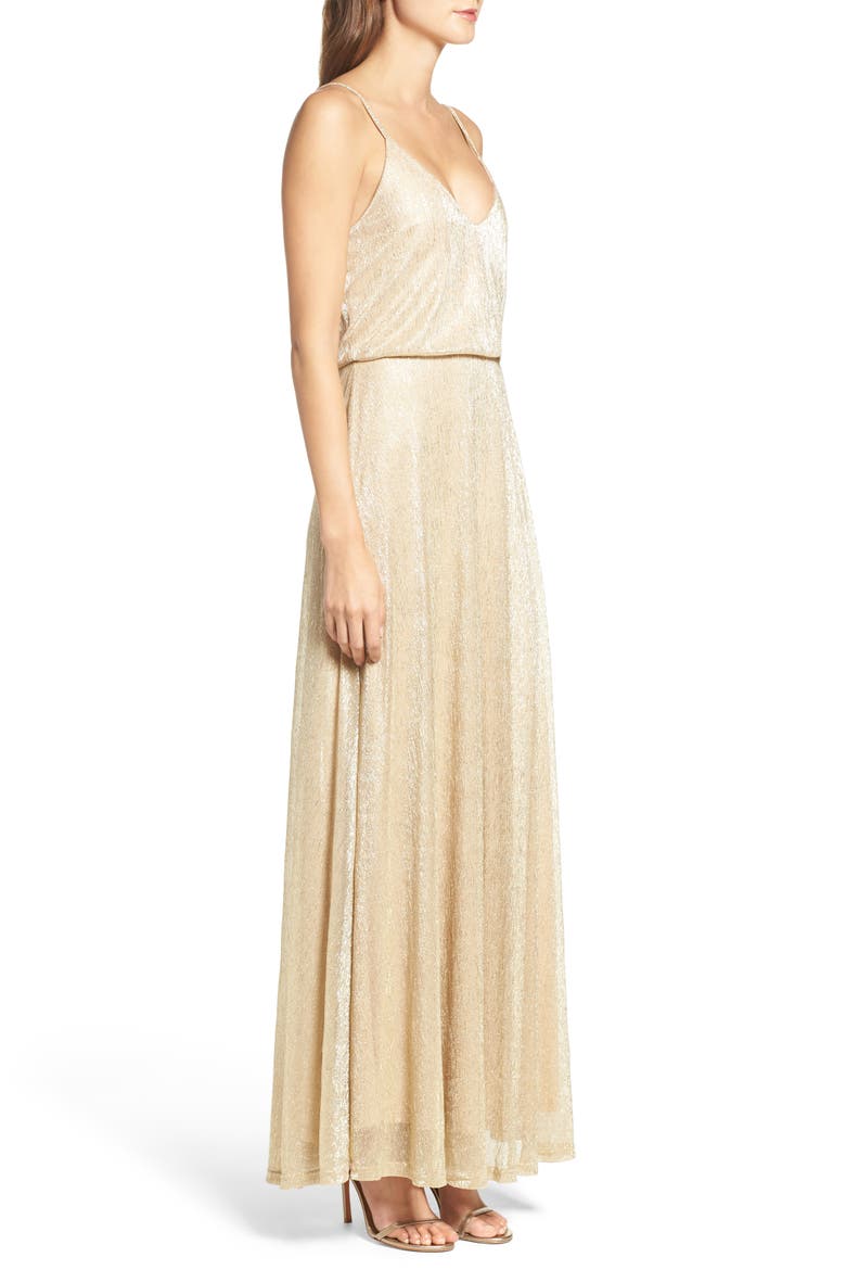 Blouson Shimmer Gown, Alternate, color, TAUPE GOLD