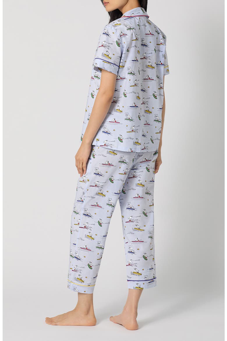 Print Stretch Organic Cotton Jersey Crop Pajamas, Alternate, color, CATCH A WAVE SNOOPY