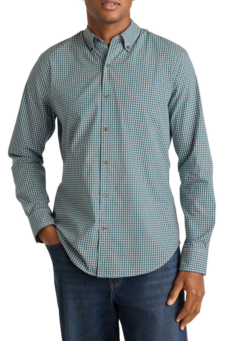 Everyday Slim Fit Gingham Stretch Button-Down Oxford Shirt, Main, color, TEAL PINK RALEIGH GINGHAM
