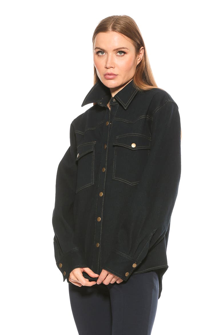 Della Classic Western Button Down Shirt Jacket, Alternate, color, DARK DENIM