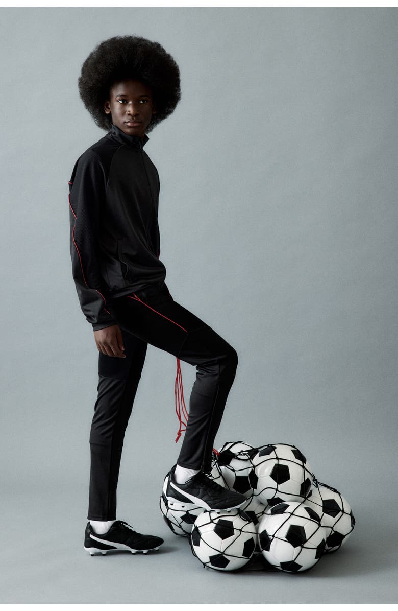 H&M Regular Fit Football Pants With Drymove, Alternate, color, Black