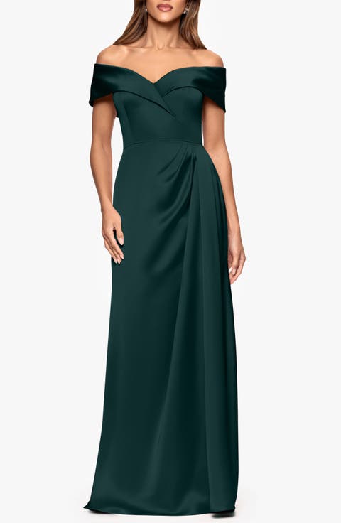 Off the Shoulder Satin Gown (Petite)