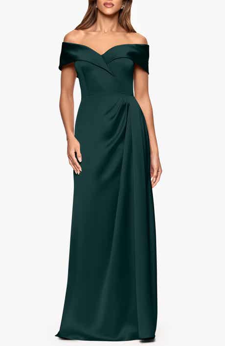 Xscape Evenings Off the Shoulder Satin Gown