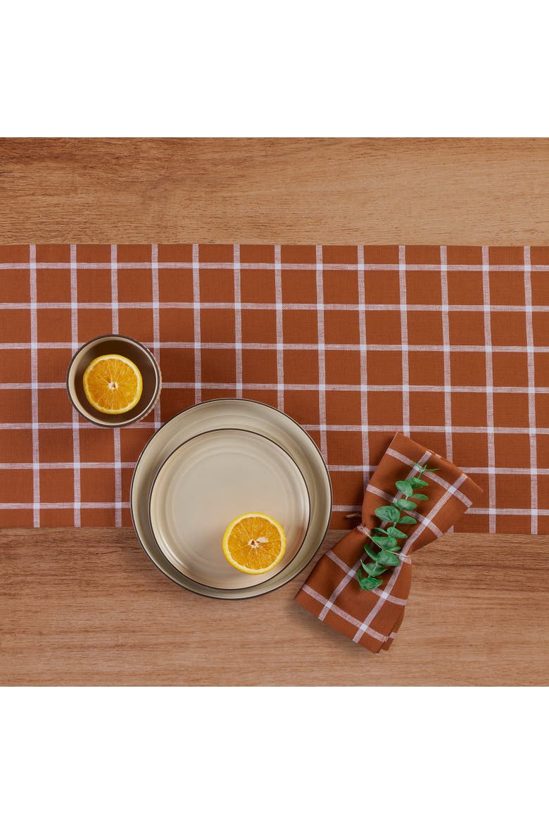 Linen Table Runner - Windowpane, Alternate, color, Cinnamon