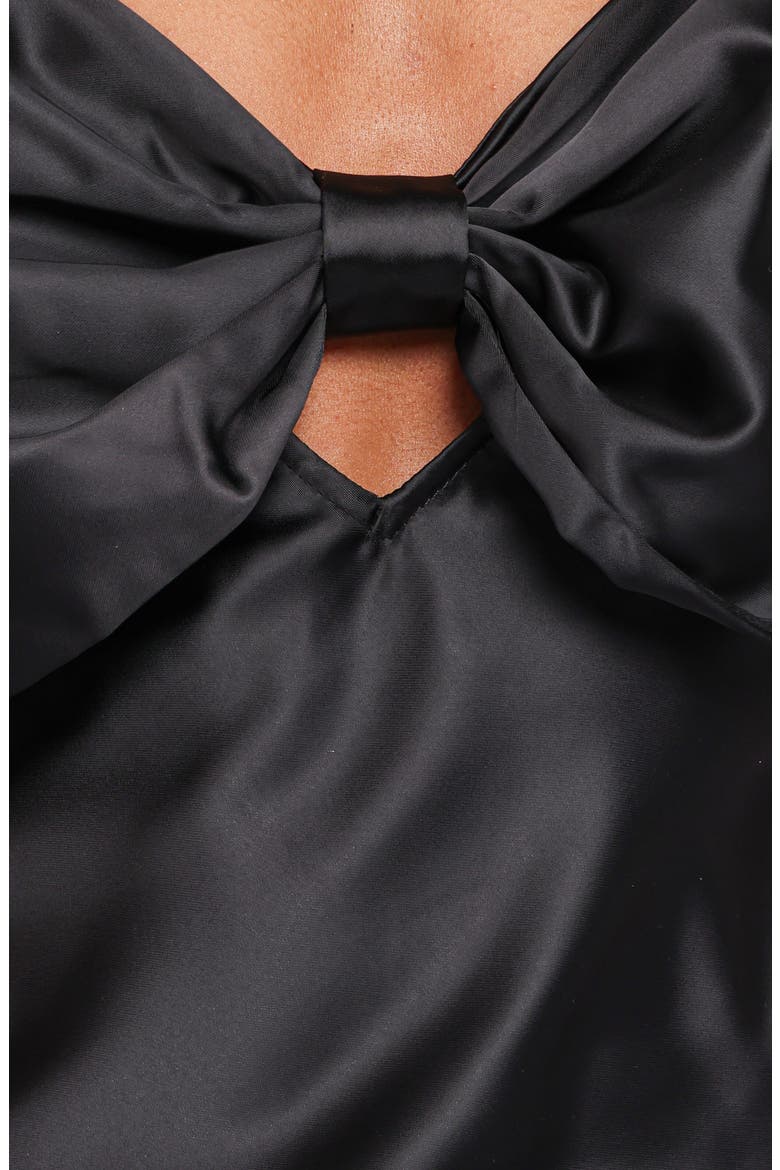 Kiari Bow Satin Minidress, Alternate, color, BLACK