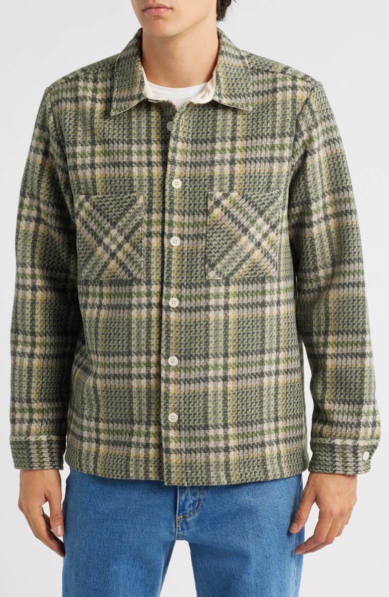 Wax London Whiting Plaid Wool Blend Button-Up Shirt Jacket, Alternate, color, Green