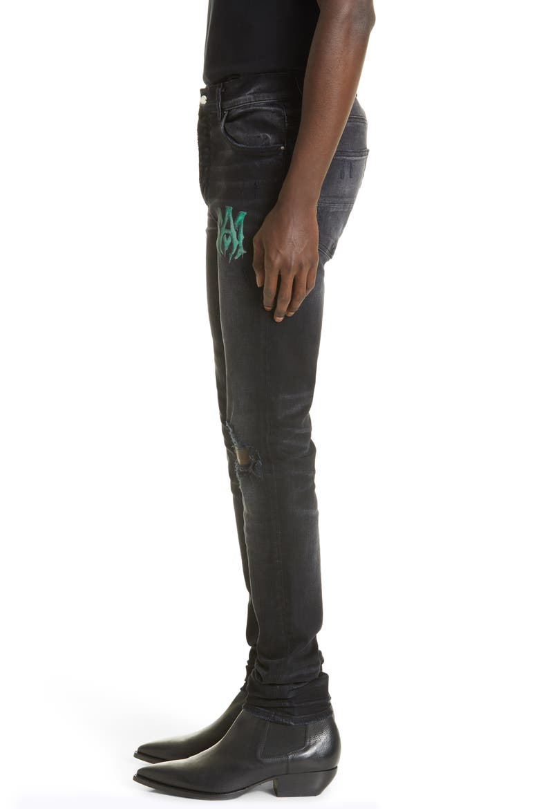 Men's Watercolor Logo Ripped Skinny Jeans, Alternate, color, AGED BLACK