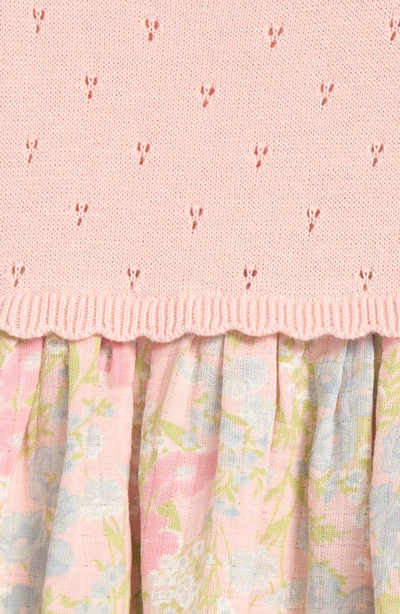 Nordstrom Scallop Mixed Media Dress with Bloomers, Alternate, color, Pink Pretty- Pink Floral