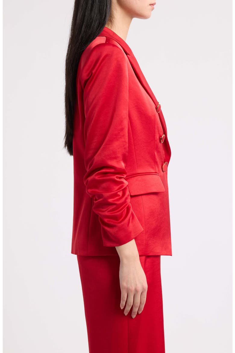 Satin Faux Double Breasted Blazer, Alternate, color, CRIMSON