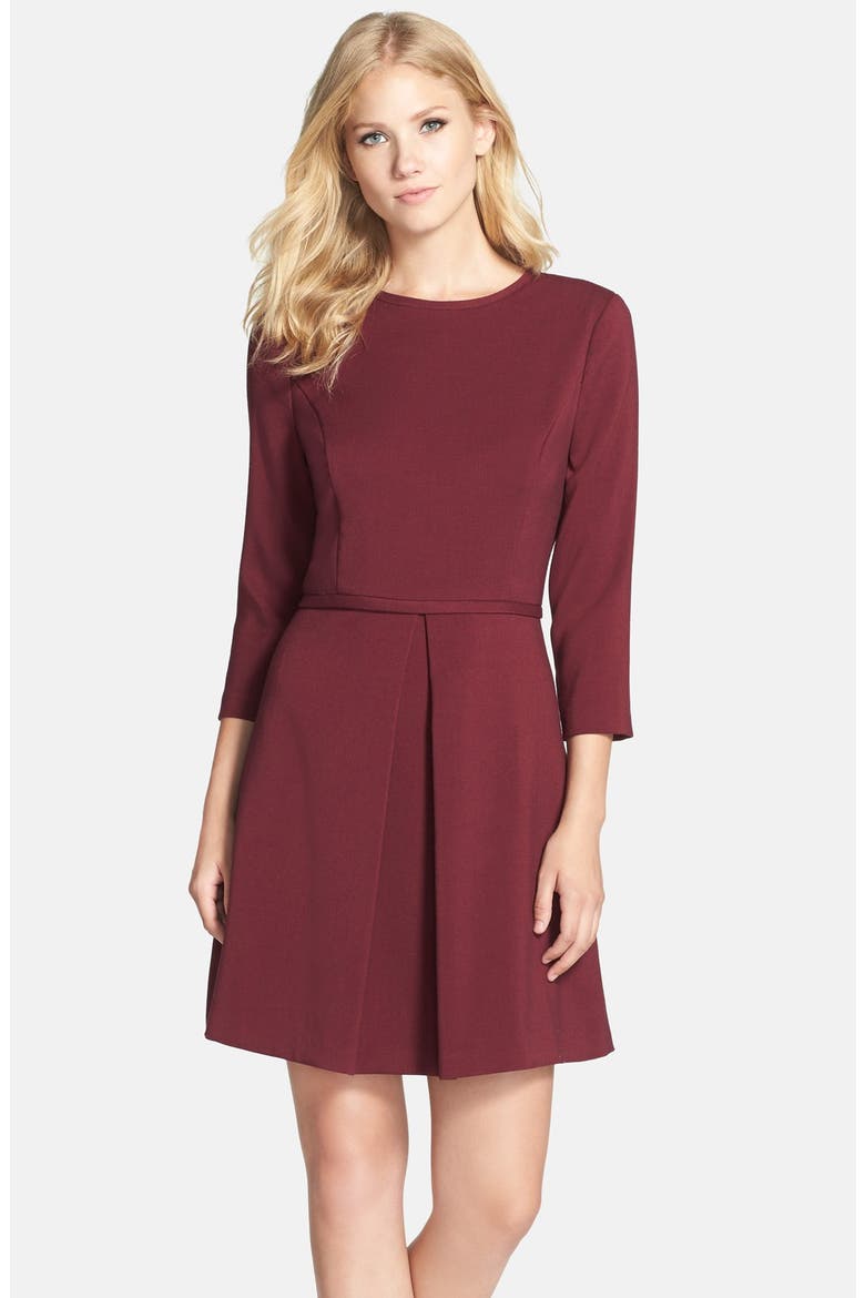 Pleated Crepe Fit & Flare Dress, Main, color, OXBLOOD