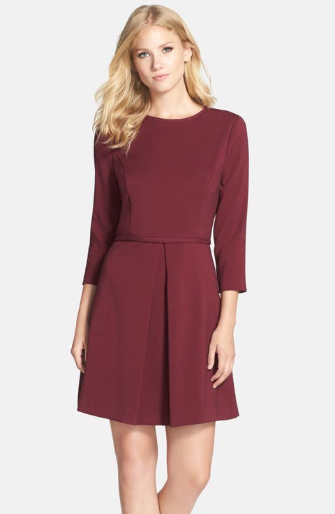 Pleated Crepe Fit & Flare Dress