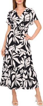 Vince Camuto Print Flutter Sleeve Maxi Dress