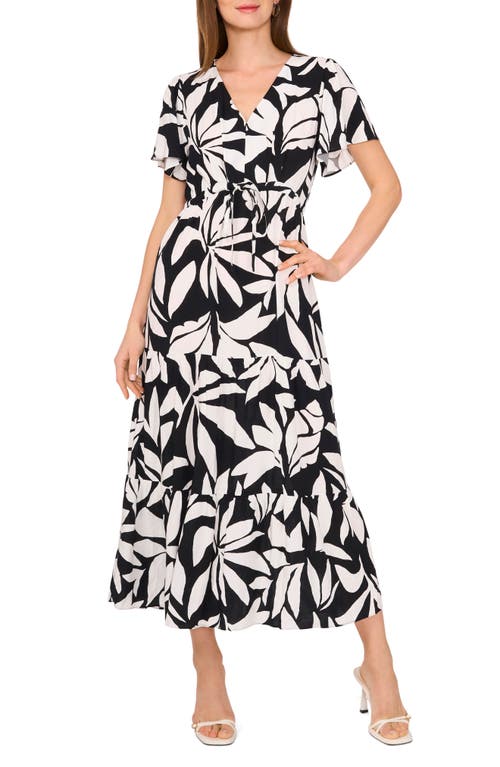 Vince Camuto Print Flutter Sleeve Maxi Dress In Multi