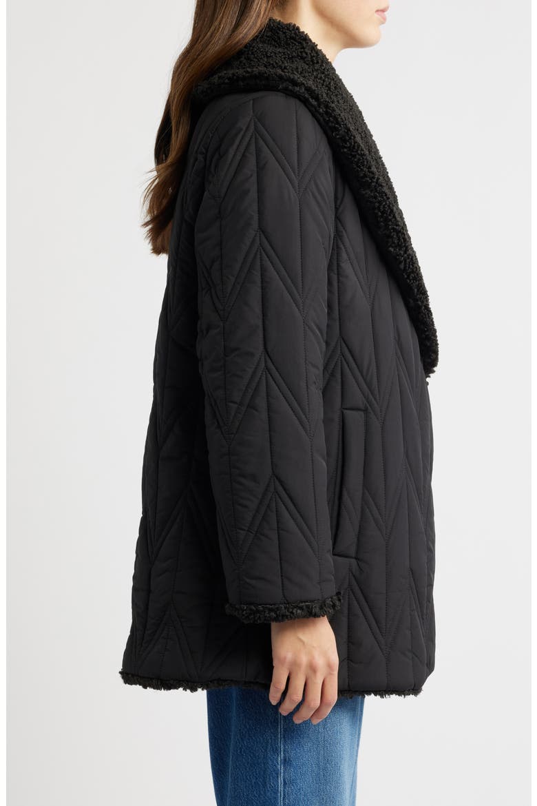 Quilted Faux Shearling Lined Jacket, Alternate, color, BLACK