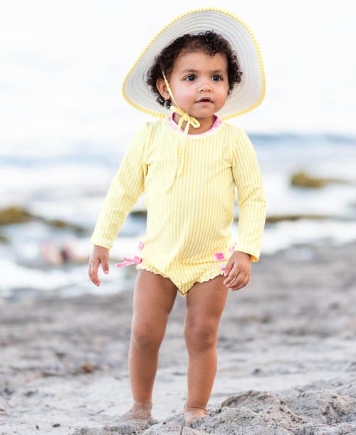 Rufflebutts Girls Seersucker Long Sleeve Upf50+ One Piece Rash Guard In Multi