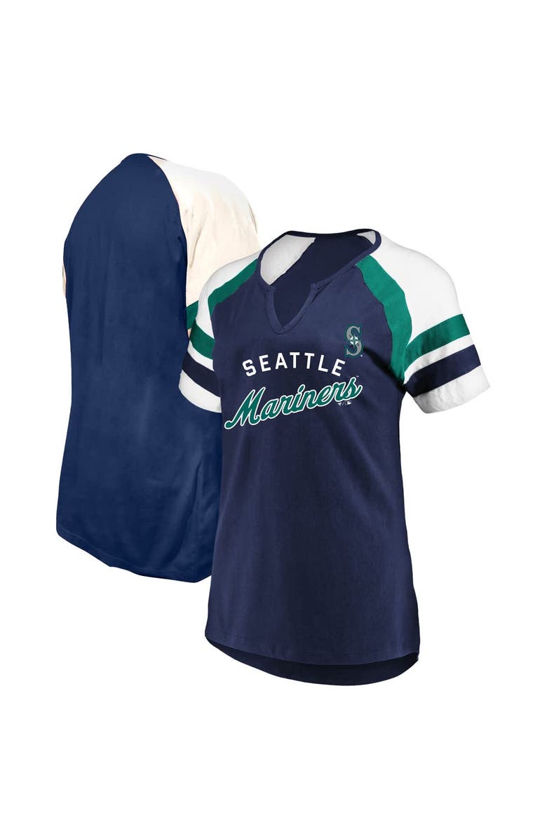 PROFILE Women's Profile  Navy Seattle Mariners Arched Notch Neck T-Shirt, Main, color, 