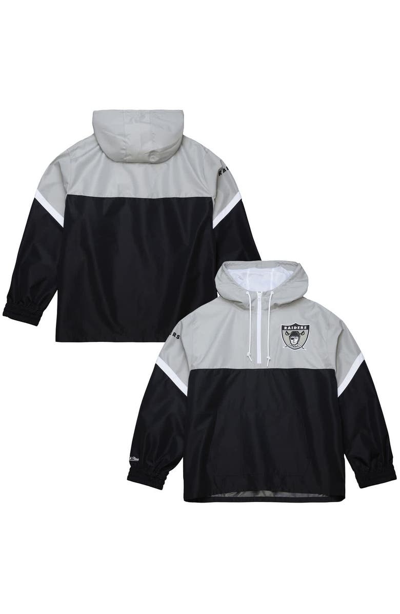 Mitchell & Ness Men's Mitchell & Ness Silver/Black Oakland Raiders Tie Breaker Vintage Logo Lightweight Anorak Half-Zip Windbreaker, Main, color, Silver