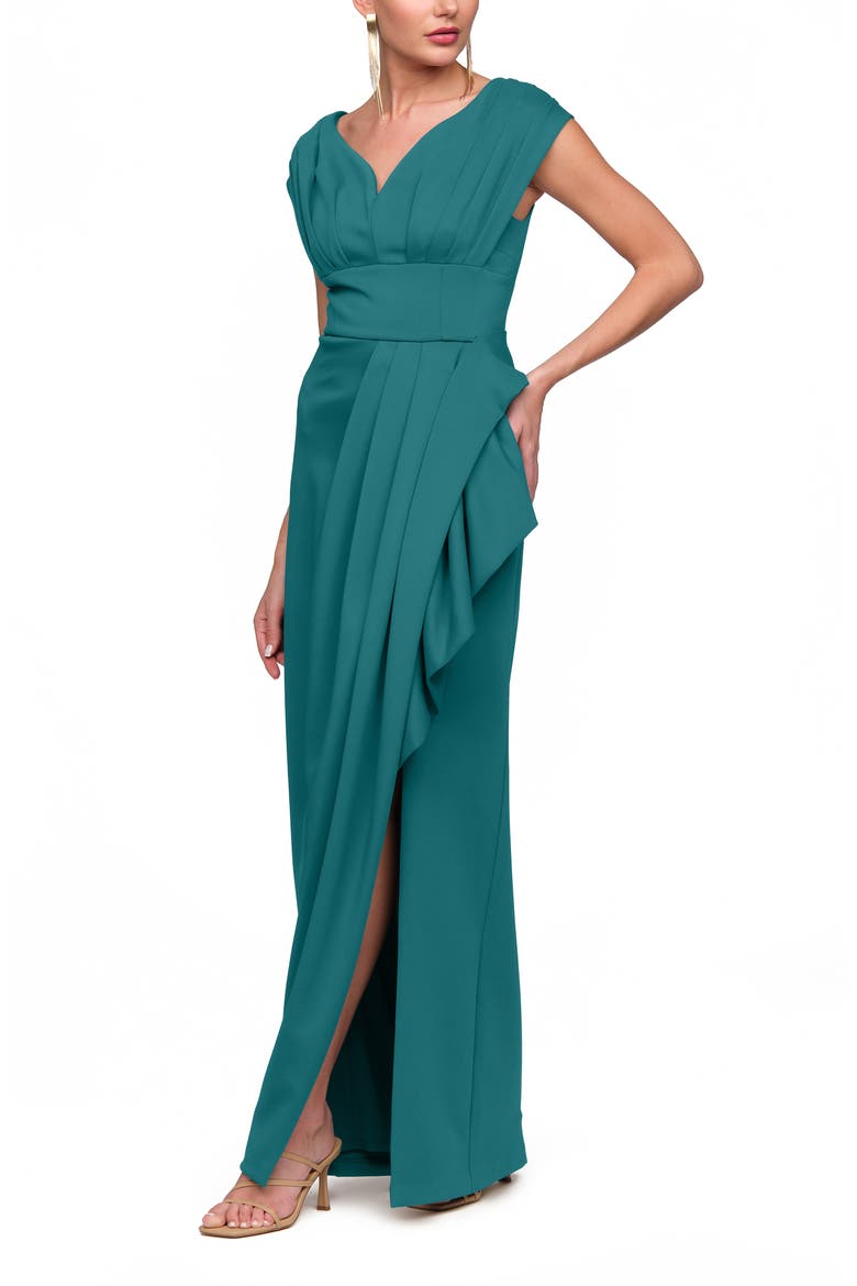 Anissa Pleated Column Gown, Alternate, color, DEEP SEA