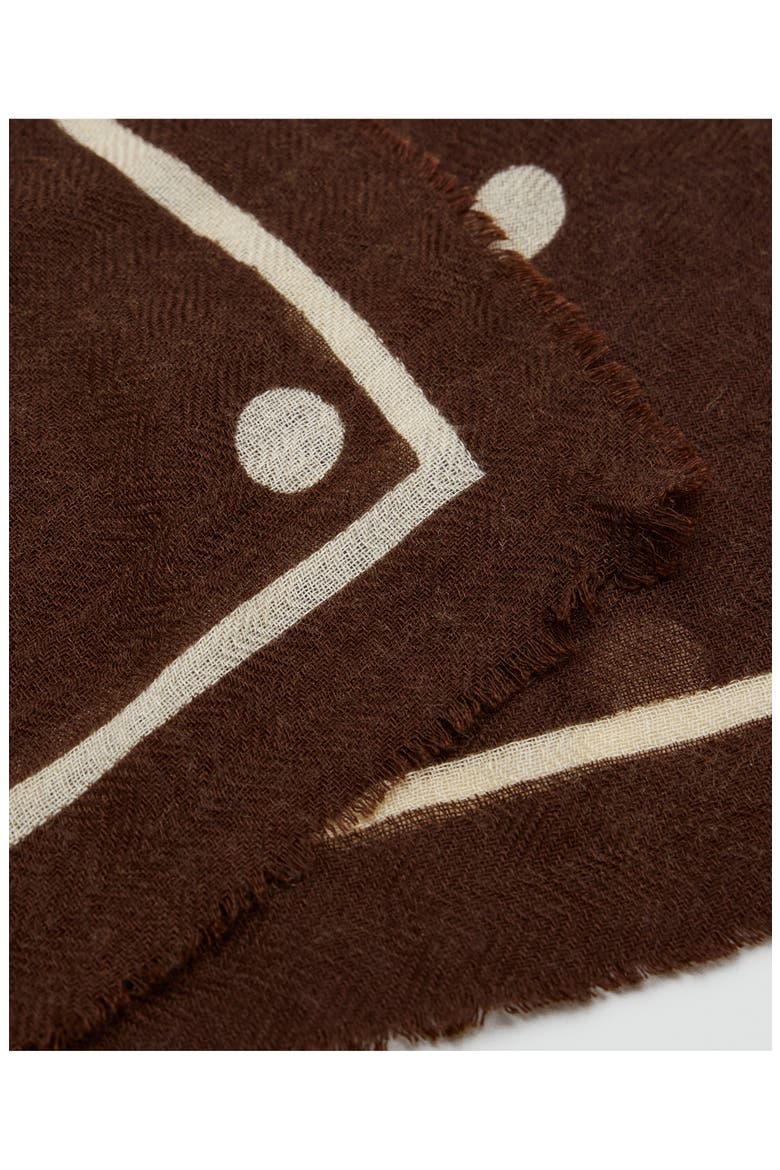 Printed Scarf with Frayed Edge, Alternate, color, CHOCOLATE