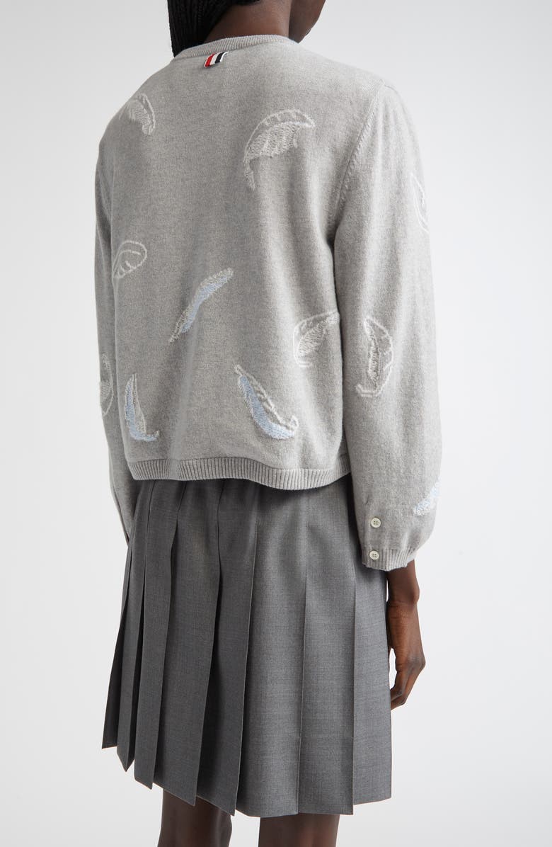 Thom Browne Feather Intarsia Cashmere Cardigan, Alternate, color, Pale Grey