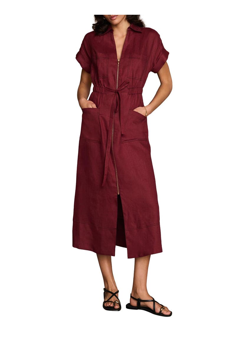 Linen Midi Shirt Dress, Main, color, Burgundy