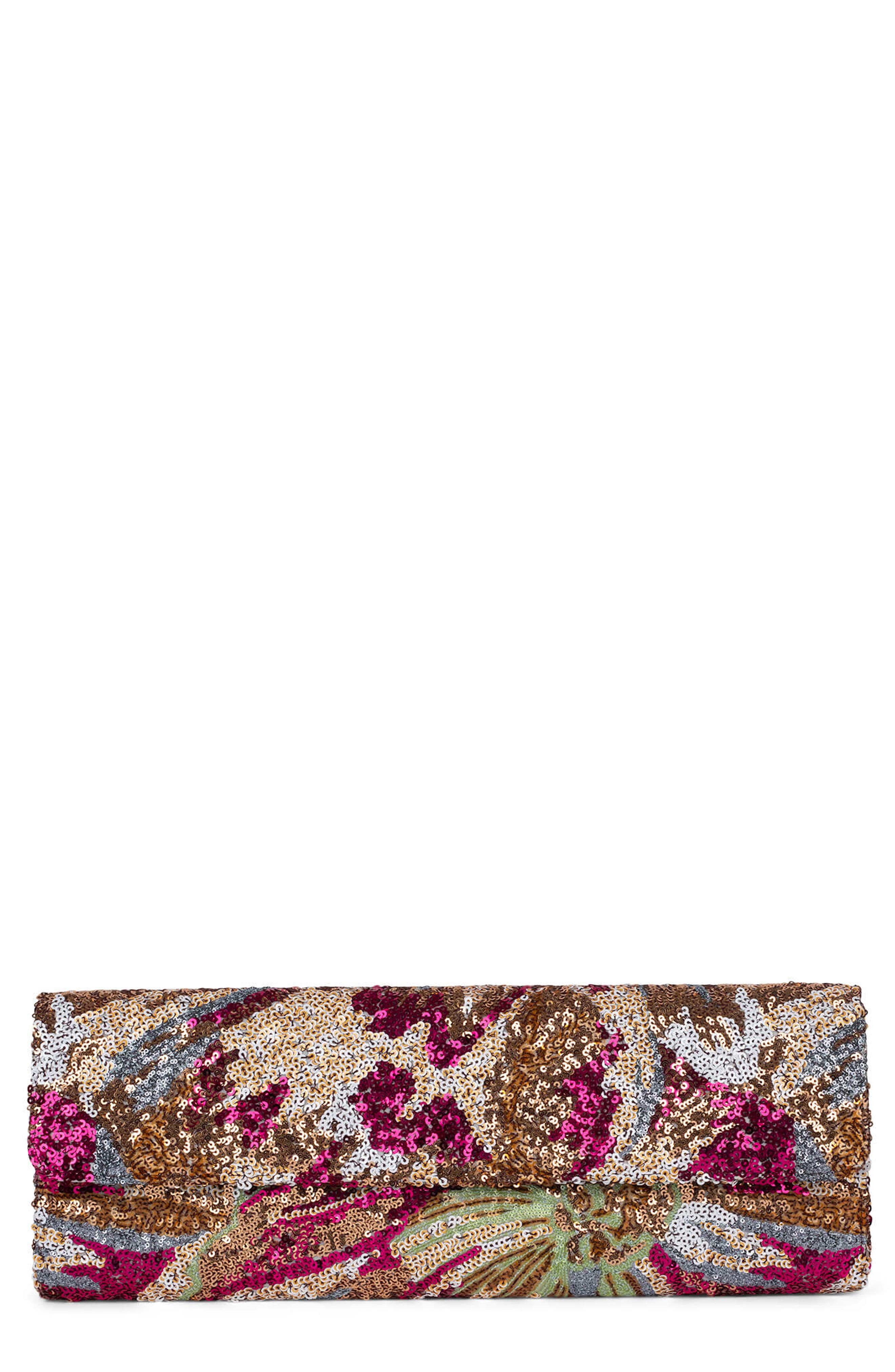 Jeffrey Campbell Disco Sequin Clutch, Main, color, Brown Multi