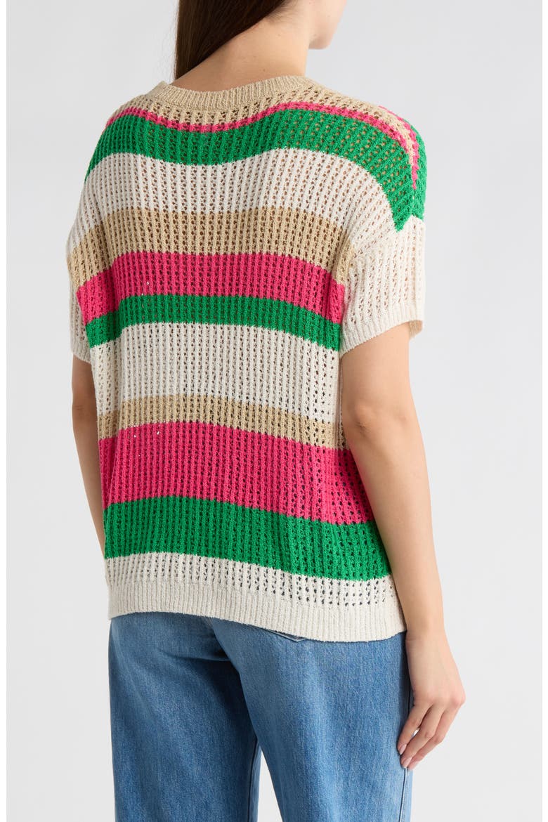 Multicolor Stripe Short Sleeve Sweater, Alternate, color, IVORY