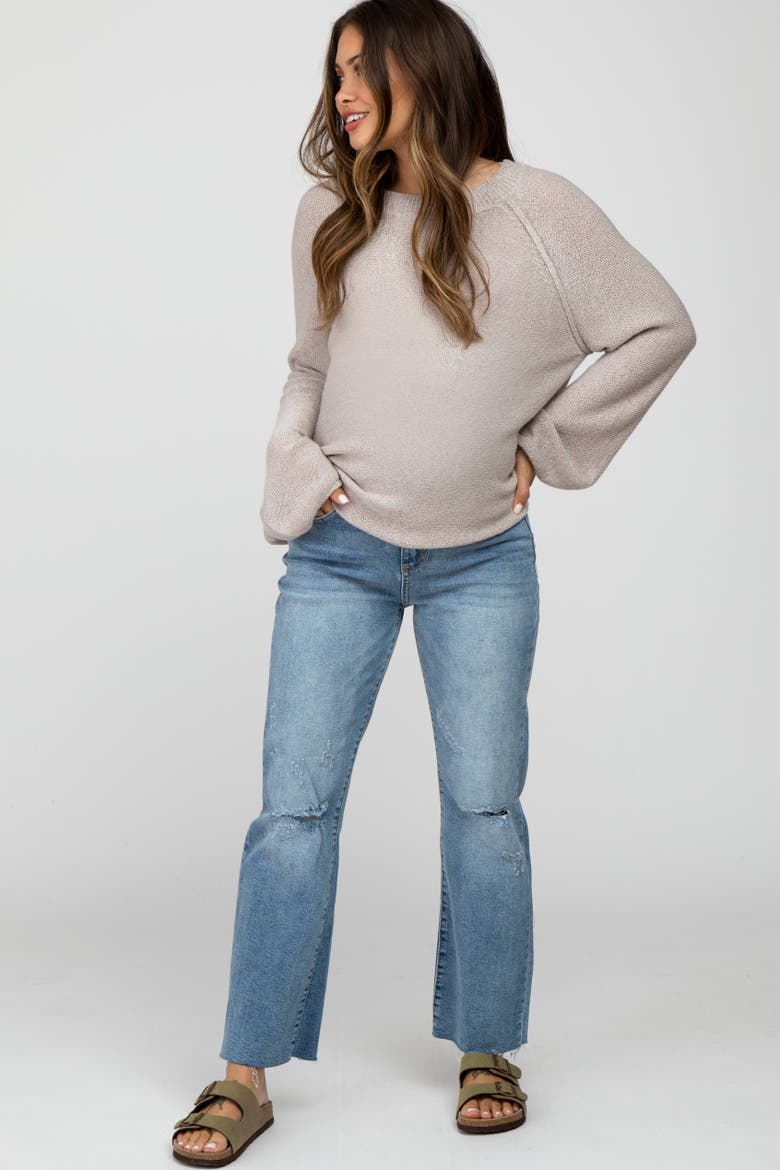Straight Leg Frayed Hem Maternity Jeans, Alternate, color, Blue