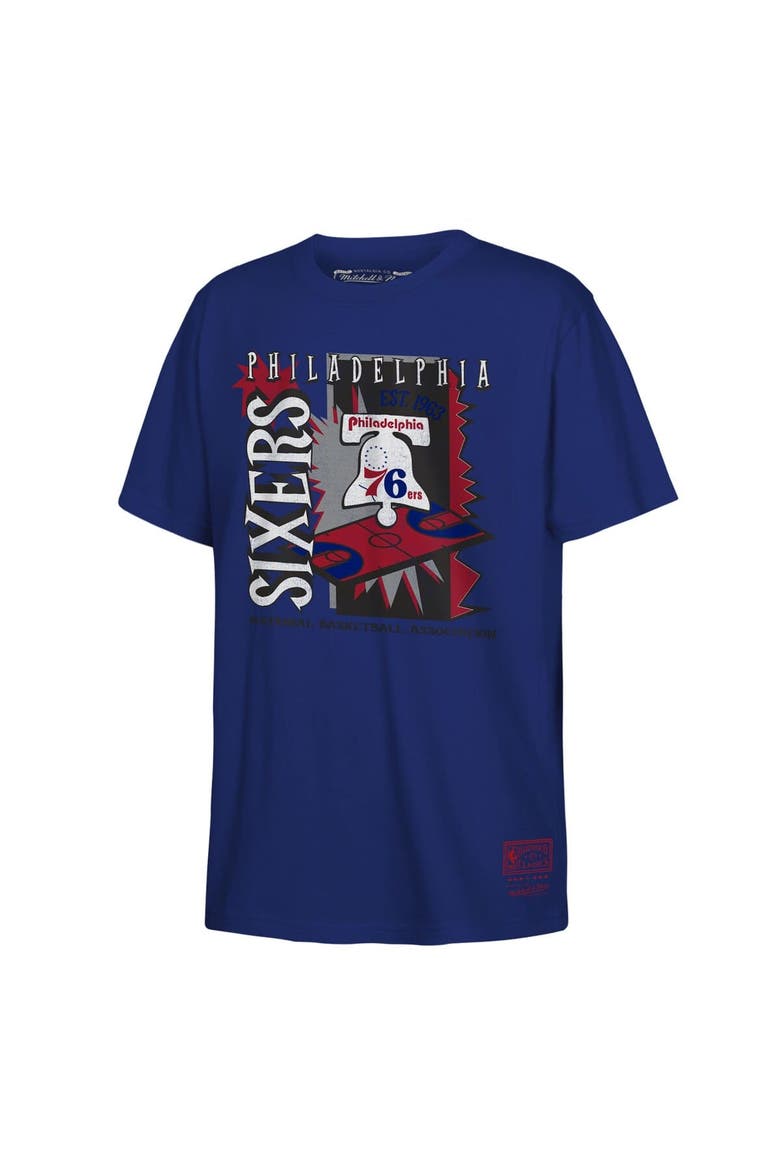 Youth Mitchell & Ness Royal Philadelphia 76ers Retro '90s Poster T-Shirt, Main, color, Royal
