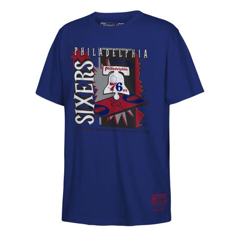 Youth Mitchell & Ness Royal Philadelphia 76ers Retro '90s Poster T-Shirt