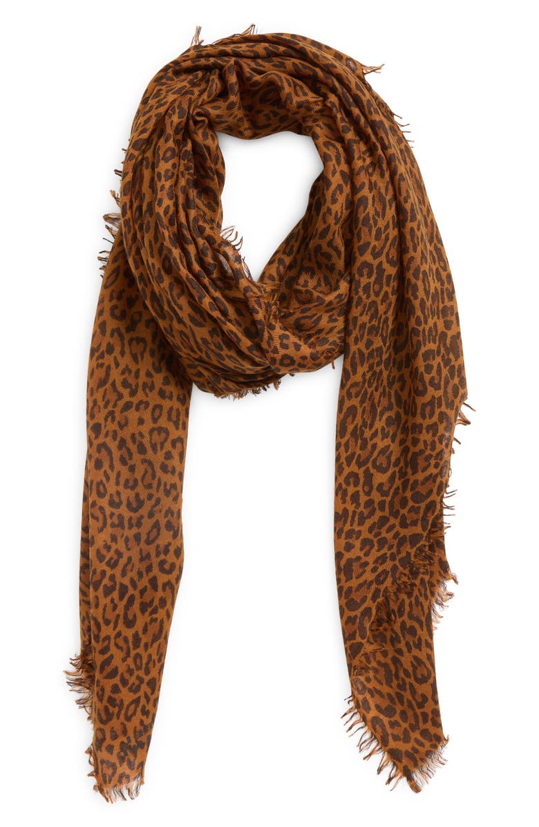 Isabel Marant Madicia Leopard Print Wool & Cashmere Scarf, Alternate, color, 
