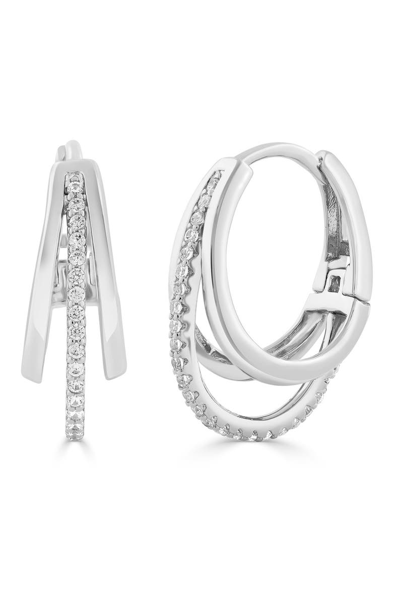 Triple Row Cubic Zirconia Hoop Earrings, Main, color, SILVER