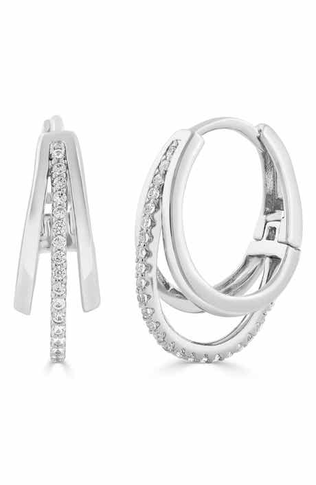 Triple Row Cubic Zirconia Hoop Earrings