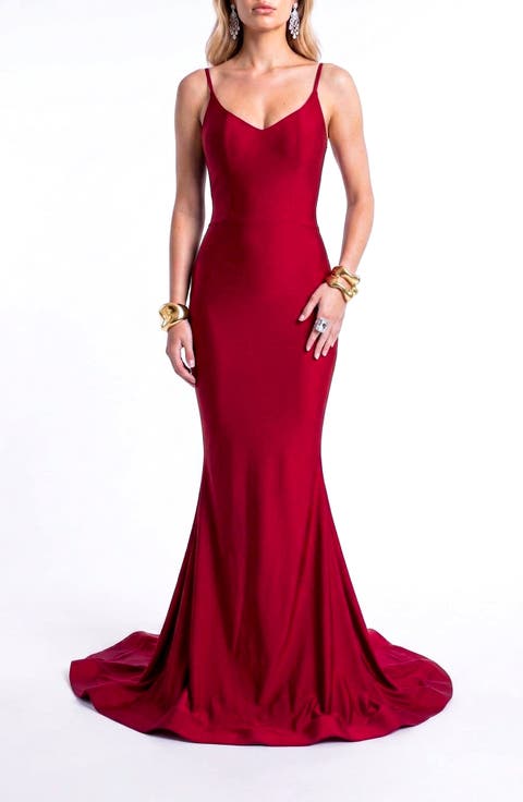 Open Back Pleated Sweetheart Mermaid Gown