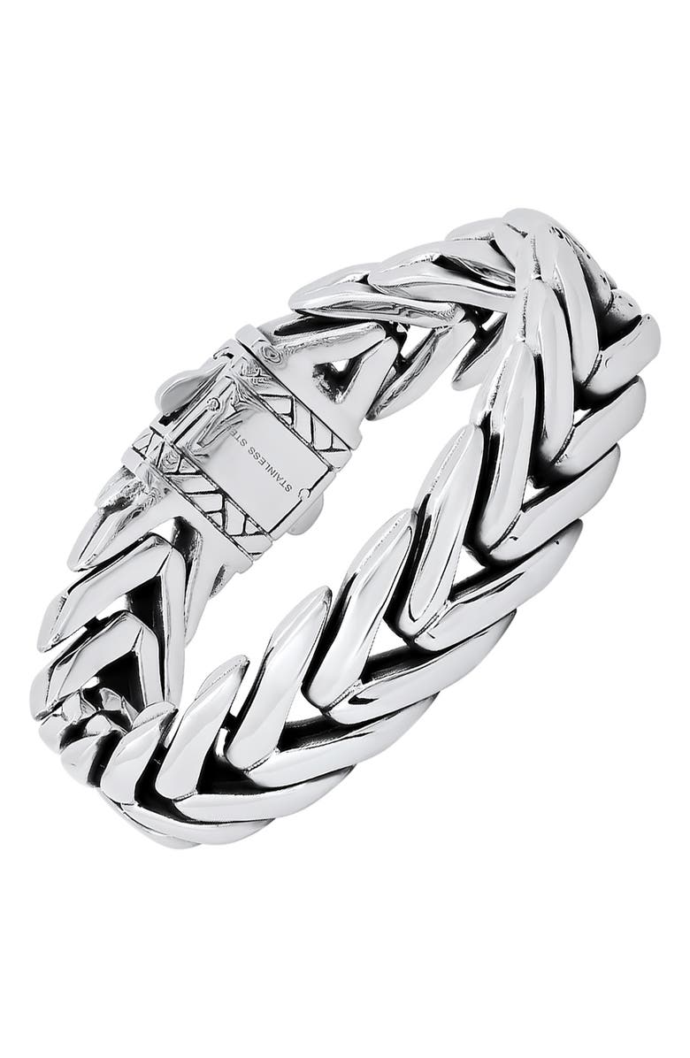 HMY JEWELRY Heavy Oxidized Stainless Steel Chain Bracelet, Alternate, color, Metallic