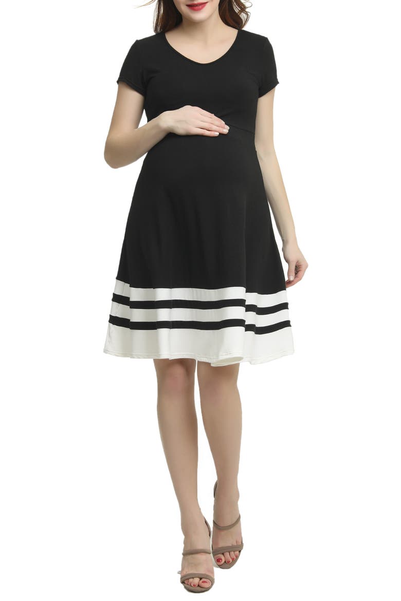 Theresa Colorblock Maternity Skater Dress, Main, color, BLACK/ WHITE