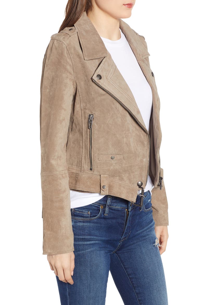 Morning Suede Moto Jacket, Alternate, color, FRENCH TAUPE