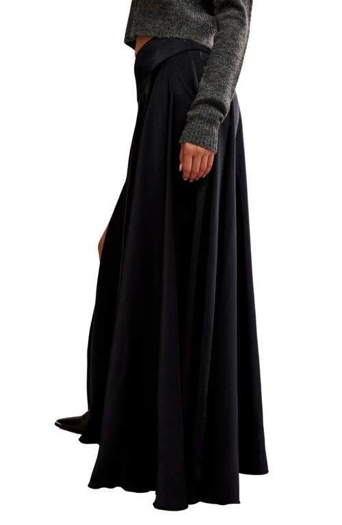 Free People Chilco Side Slit Satin Maxi Skirt In Black