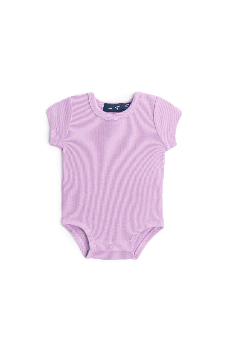 Rib Knit Short Sleeve Button Down Romper, Main, color, Dark Lilac