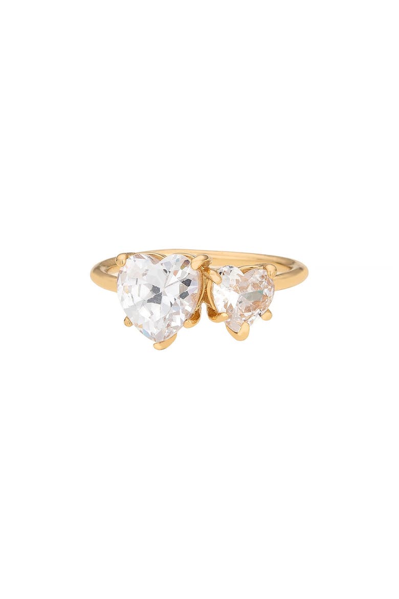 Cubic Zirconia Double Heart Ring, Main, color, GOLD
