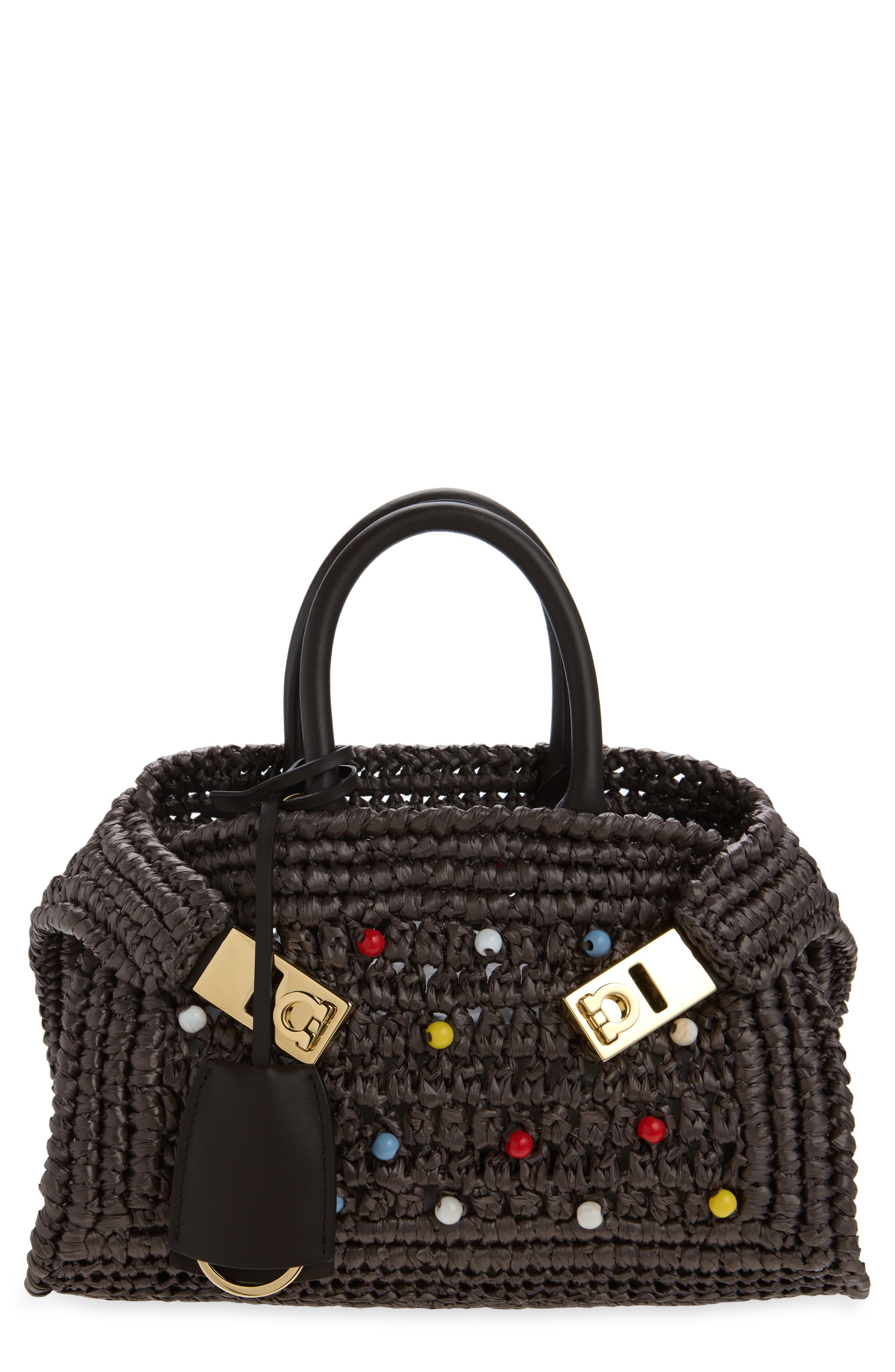 Mini Hug Beaded Woven Raffia Top Handle Bag, Main, color, T.MORO MULTICOLOR