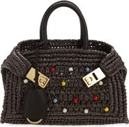 FERRAGAMO Mini Hug Beaded Woven Raffia Top Handle Bag